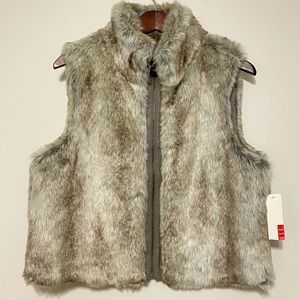 ELLE Faux Tan, Cream and Gray Tone Fur Vest, Size L